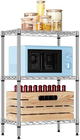IZEUK 3 Tier Heavy Duty Steel Storage Shelves, Metal Shelf Wire Shelving Rack for Pantry, Kitchen, Cloakroom or Office Organization (13.8" D x 23.6" W x 35.5" H, 750LBS, Chrome) by IZEUK