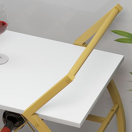 LVB Modern Bar Cart, Industrial Rolling Serving Wine Cart, White and Gold - Image 3