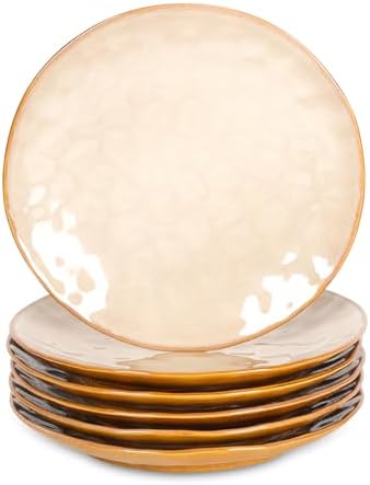vicrays Ceramic Dinner Plates Set, 10.5 Inch, Set of 6, Round, Microwave, Oven, Dishwasher Safe, Porcelain Fluted Suitable for Steak, Pasta, Pizza, Home, Party, Restaurant (Beige) by VicraysCeramic