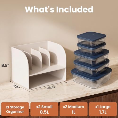 SMIRLY Glass Food Storage Containers with Lids & Organizer, 5-Pack (Blue) - Image 2