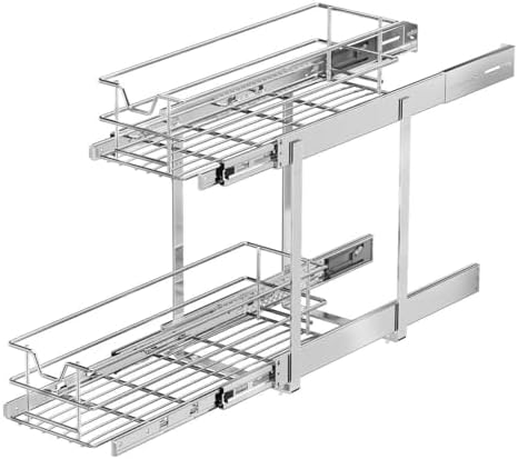 EZKAZA Pull Out Cabinet Organizer for Kitchen Utensil 9.5" W x 21" D, 2-Tier Cabinet Pullout Shelves and Drawer Organizer Slide Out Pantry Storage Basket, Bottom Basket 8.2" W x 20.4" D x 4.7" H - Image 7