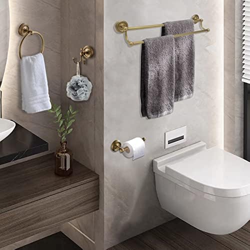 4 Piece Antique Brass Gold Bathroom Accessories Set - 24” Towel Holder, Antique Bar Brass Bath Accessories - Wall Mounted Bathroom Hardware Accessory Set - Image 4