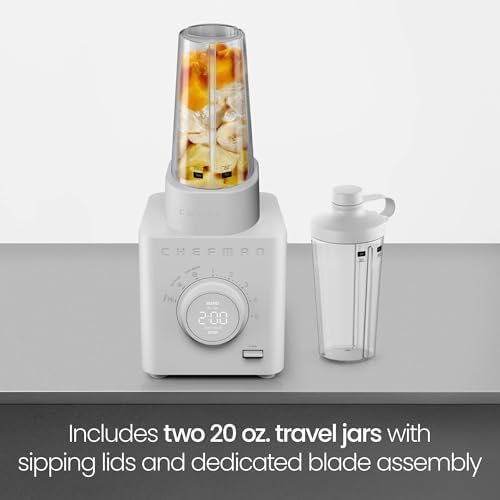 Chefman Obliterator 48 oz Countertop Blender for Smoothies, 1380W Motor to Crush Ice, Nuts, and Frozen Fruit with Stainless Steel Blade, Blender Pack Includes Two 20 oz. Travel Jars - Concrete - Image 7