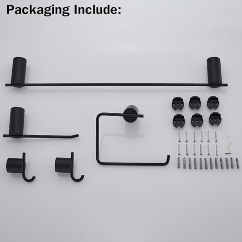RANDOM Matte Black Bathroom Hardware Set 5 Pieces Include 24 inch Towel Bar Towel Ring Toilet Paper Holder Towel Hook for Bathroom,SUS304 Stainless Steel.RD96068S-5MB-2 - Image 3