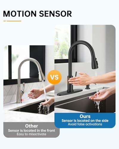 WEWE Touchless Kitchen Faucet with Soap Dispenser Set, Matte Black - Image 4
