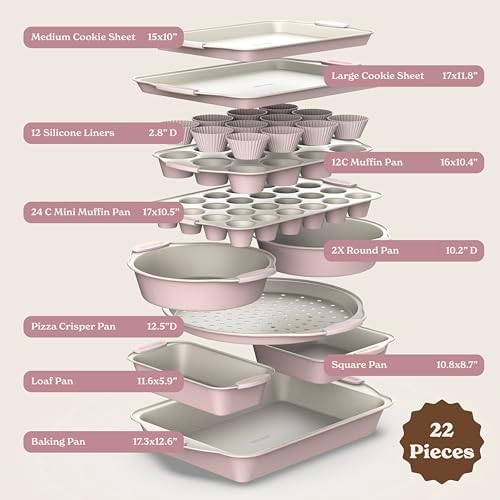 Country Kitchen Nonstick Stackable Bakeware Set - Durable, Easy Release Baking Set- 22 Pc. Includes Silicone Muffin Cups - Image 2