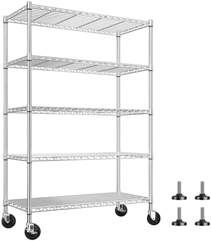 REIBII 72.8" Wire Shelving with Wheels,5 Tier 1653LBS Heavy Duty Shelves by REIBII