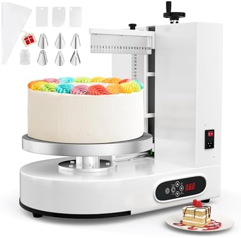 PYY Electric Cake Decorating Machine - 4-12 Inch Automatic Cream Spreading, 60-320 RPM with Graduated Scrapers, for Home, Baking Studio,and Commercial Kitchen, White by PYYBuffetProducts