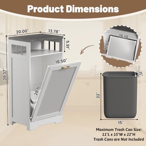 Pet-Proof Single 13 Gallon Tilt Out Trash Can Cabinet with Open Storage – Hide Garbage & Recycling Bins to Keep Your Kitchen Clean and Organized,White - Image 3