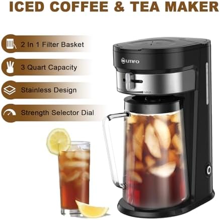 LITIFO Iced Tea Maker and Iced Coffee Maker Brewing System with 2.5-quart Pitcher, sliding strength selector for Taste Customization, Stainless Steel (Black 2.0) - Image 2