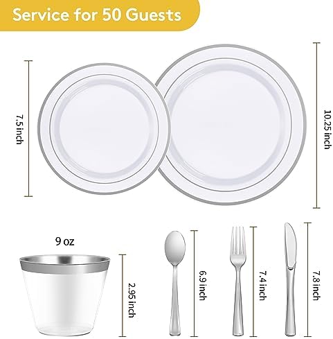 300 Pieces Silver Disposable Dinnerware Set for 50 Guests - Image 5
