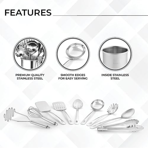 Avador® Premium Set of 10 Stainless Steel Kitchen Tool Set with Holder Easy To Clean, Space Saving, Great for Cooking, Baking, Prepping (Pack of 2) - Image 5