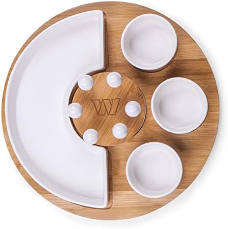PICNIC TIME NFL Symphony Appetizer Serving Tray Set, Party Platter Set, Appetizer Plate, (Bamboo & White Ceramic) - Image 2