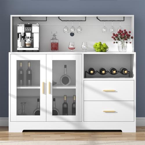 Bar Cabinet for Home with LED Light,Coffee Bar Cabinet w/ Wine & Glass Rack - Image 4