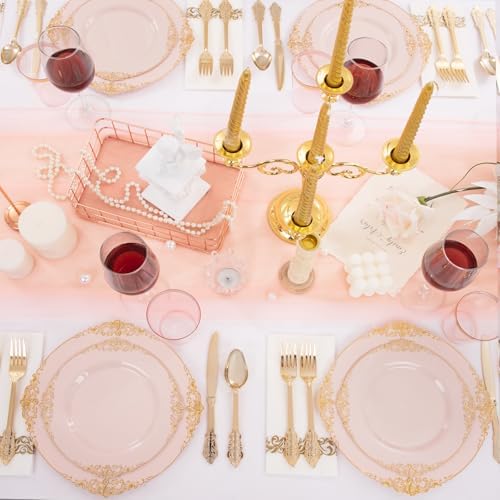 Morejoy 175pcs Pink Plastic Plates - Pink and Gold Disposable Plates sets - Image 6