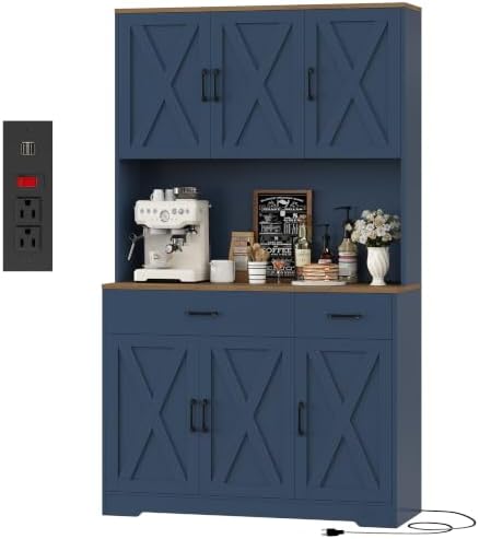 HOSTACK 71" H Kitchen Pantry Storage Cabinet, Farmhouse Hutch Cabinet, Blue by HOSTACK