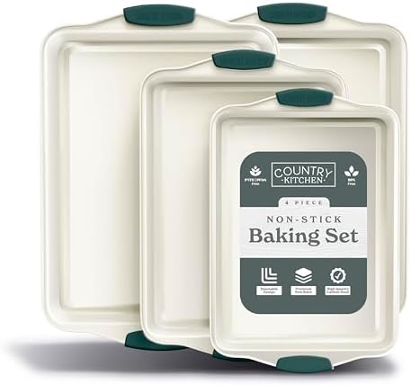 Country Kitchen Nonstick Stackable Bakeware Set - Heavy Duty, Durable, Easy Release Baking Set, Sage, 4 Pcs by CountryKitchen