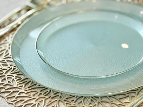 " OCCASIONS " 120 Plates Pack,(60 Guests) Heavyweight Premium Wedding Party Disposable Plastic Plates Set -60 x 10'' Dinner + 60 x 7'' Salad/Dessert (Reef - Aqua & Gold) - Image 5