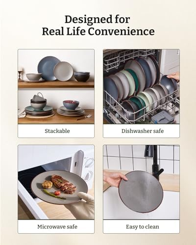 Famiware Venus Plates and Bowls Sets with Rim, Stoneware Dinnerware for 8 - Image 6