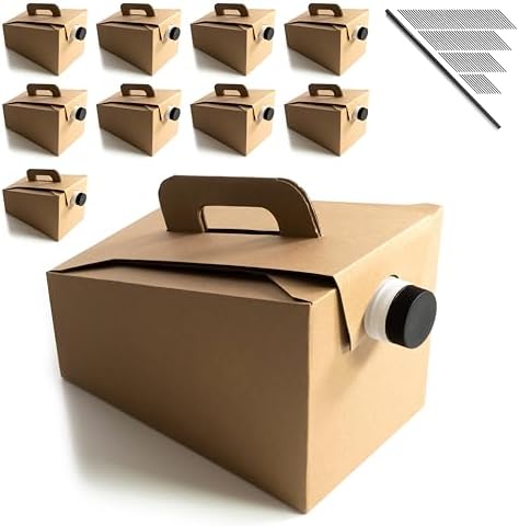 Disposable Coffee To Go Container for Catering Hot or Cold Beverages; 10 Portable and Insulated 96 oz Carafe; Cardboard Coffee Box with Handle; Includes 100 Pack Plastic Stir Sticks by Rimcrow