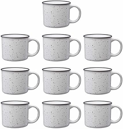 DISCOUNT PROMOS Ceramic Campfire Coffee Mugs 13 oz. Set of 10, Bulk Pack - Perfect for Tea, Espresso, Cappuccino, Hot Cocoa - White by DISCOUNTPROMOS