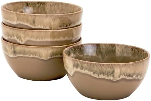 TTU Tabletops Gallery Tuscan Collection Reactive Glaze 4 Piece Stoneware Cereal Bowl Set Dining Kitchen Tableware Service for 4, Brown by TabletopsGallery