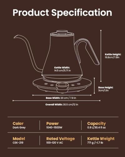 INTASTING Gooseneck Electric Kettle with ±1℉ Temperature Control 0.9 Liter - Image 2