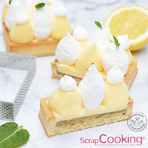 ScrapCooking - 4 Perforated Square Tart Circles - Individual Pie Frames 8 x 8 cm - Stainless Steel Baking Frame Moulds - Uniform Baking - Pastry Accessories for Cake Dessert - 1324 - Image 3