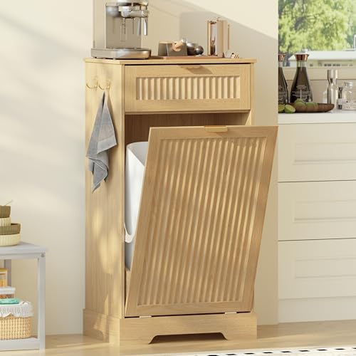 Single 13 Gallon Tilt Out Trash Can Cabinet,Garbage Cabinet with Drawer by JMHDYG