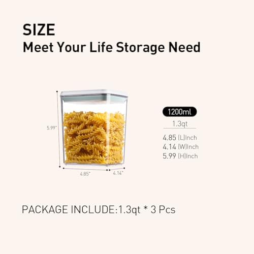 Airtight Food Storage Containers,1.3Qt 3Pcs Pop Food Containers with Lids, Stackable One Button Opening Kitchen Pantry Organizers and Storage, BPA-Free Food Containers Set for Snacks Candy Spices - Image 5