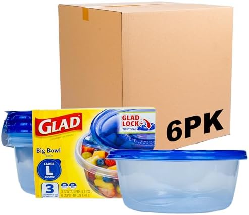 Glad GladWare Big Bowl Food Storage Containers, Large, 48 Oz, 3 Count, 6-Pk by GladTrashFoodStorage