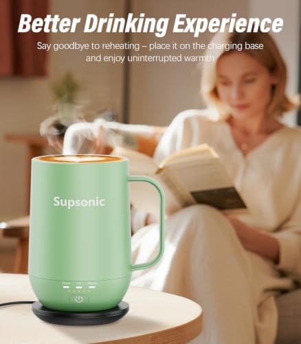 Supsonic - 16oz Self Heating Coffee Mug, Smart Heated Coffee Mug Faster Direct-Contact Heating Up to 149°F, Coffee Mug Warmer Set with Auto Shut-Off - Gifts for Men Women | S2 - Image 4