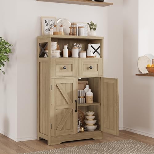 Farmhouse Accent Storage Cabinet with Drawers, Small Kitchen Pantry Cabinet - Image 3