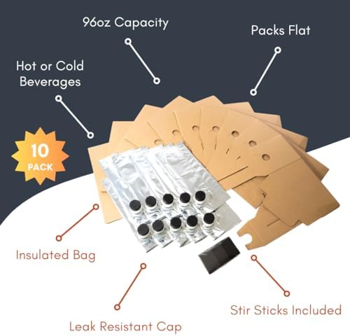 Disposable Coffee To Go Container for Catering Hot or Cold Beverages; 10 Portable and Insulated 96 oz Carafe; Cardboard Coffee Box with Handle; Includes 100 Pack Plastic Stir Sticks - Image 3
