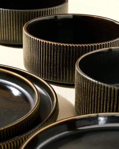 Dinnerware Set for 4, Reactive Glaze Plates and Bowls Sets - Image 4