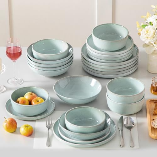 vancasso ANYA 24 Pieces Plates and Bowls Set, Mint Green Dinnerware Sets, Reactive Glaze Dishes Set for 6, Ceramic Dishware Sets Kitchen Dinner Set, Microwave & Dishwasher Safe - Image 6