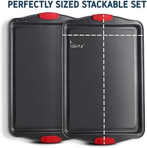 Eatex Nonstick Baking Sheet Set, 2-Piece Baking Pans Set with Silicone Handles, Carbon Steel Cookie Sheets for Baking Commercial Grade Quality Oven Tray, Large Half Sheet Pans for Baking - Image 3