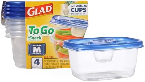 Glad GladWare To-Go Medium Rectangle Snack Containers, 24 Oz, 4 Count by GladTrashFoodStorage