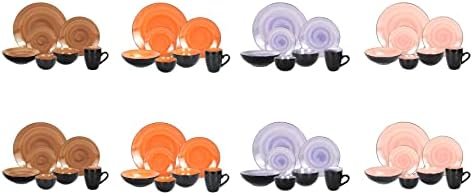 HomeVss, Stoneware Sonoma Dinnerware Set, Black + Speckled Spin Wash (56pc Set, Mix Cobalt, Mocha, Rose, Spice) - Image 3