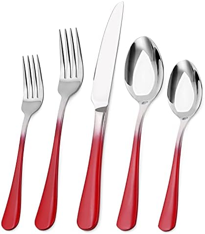 Silverware Set, Bysta 20-Piece Stainless Steel Flatware Set, Kitchen Utensil Set Service for 4, Tableware Cutlery Set for Home and Restaurant, Mirror Polished, Dishwasher Safe (Gradient Red) by Bysta