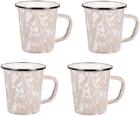 Golden Rabbit Enamelware Latte Coffee or Tea Mugs, 16 ounce, Taupe Swirl, Set of 4 by GoldenRabbitEnamelware