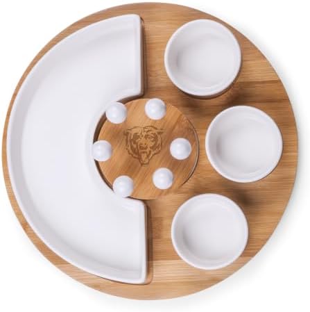 PICNIC TIME NFL Symphony Appetizer Serving Tray Set, Party Platter Set, Appetizer Plate, (Bamboo & White Ceramic) - Image 4