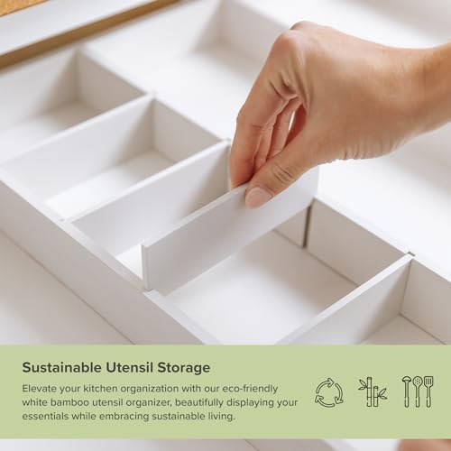 KitchenEdge Utensil & Junk Drawer Organizer, 19-33 in, White Bamboo - Image 4