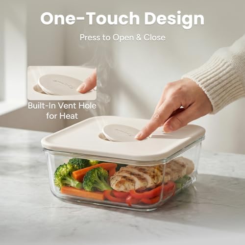 SMIRLY Glass Food Storage Containers with Lids & Organizer, 5-Pack (Cream) - Image 4