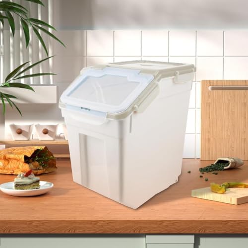 Rice Storage Container 4 Pack 50 lb Flour Storage Container with Wheels, BPA Free Food Storage Container with Measuring Cup Dog Cat Food Bin Set for Dry Food Sugar, Cereal-Grey - Image 5