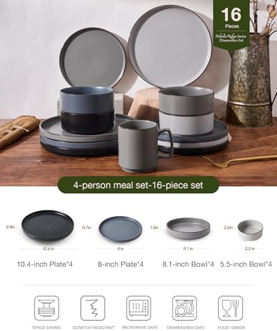 Famiware Nebula Ridge 16-Piece Dinnerware Set with Pasta Bowls, Multi-color - Image 2