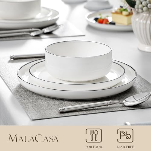 MALACASA 18 Pcs Porcelain Plates and Bowls Sets,Dinnerware Set for 6,White - Image 3