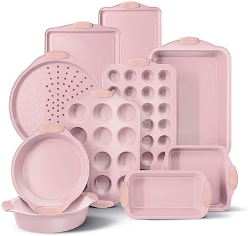 Country Kitchen Nonstick Stackable Bakeware Set - Heavy Duty, Durable, Easy Release Baking Set, Pink, 10 Pcs by CountryKitchen