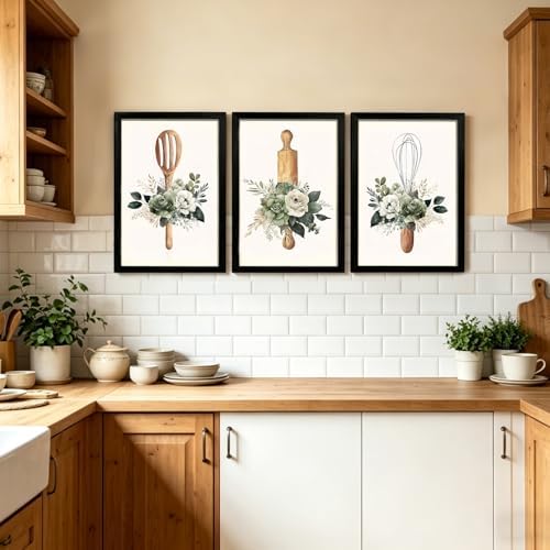 Doqueodas 3Pcs Sage Green Plants Flowers Kitchen Canvas Wall Art 16x24 inch - Image 2