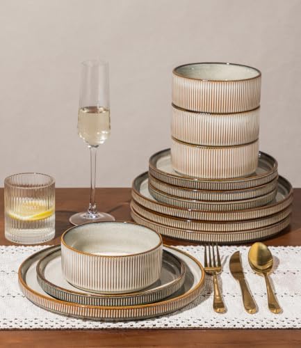 GBHOME Stoneware Dinnerware Sets for 6, 18-Piece Plates and Bowls Set - Image 4